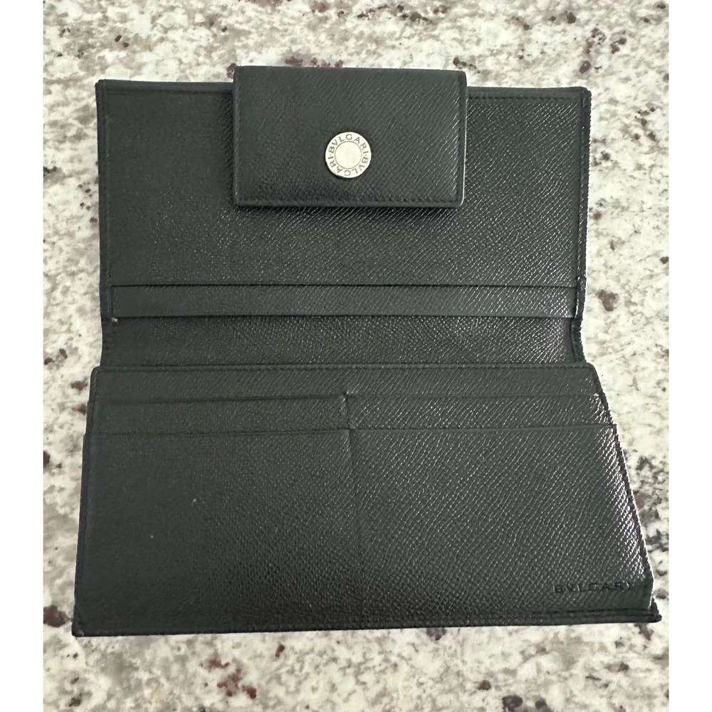 BVLGARI black leather shw long wallet